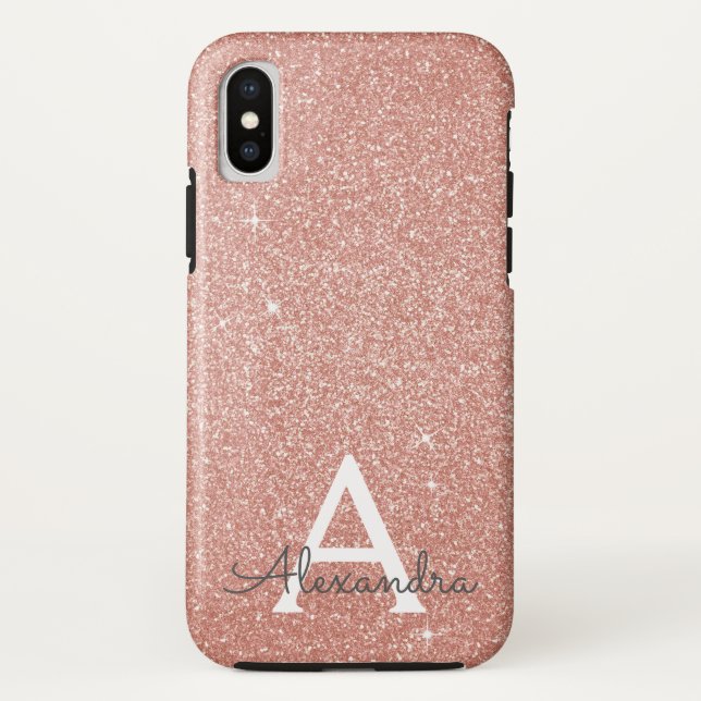 Coques Case-Mate iPhone Parties scintillant rose Rose or et Monogramme éti (Dos)