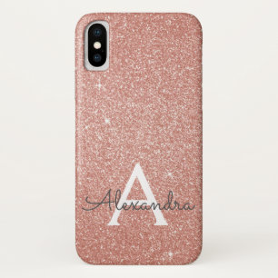 Coque iPhone X Parties scintillant rose Rose or et Monogramme éti