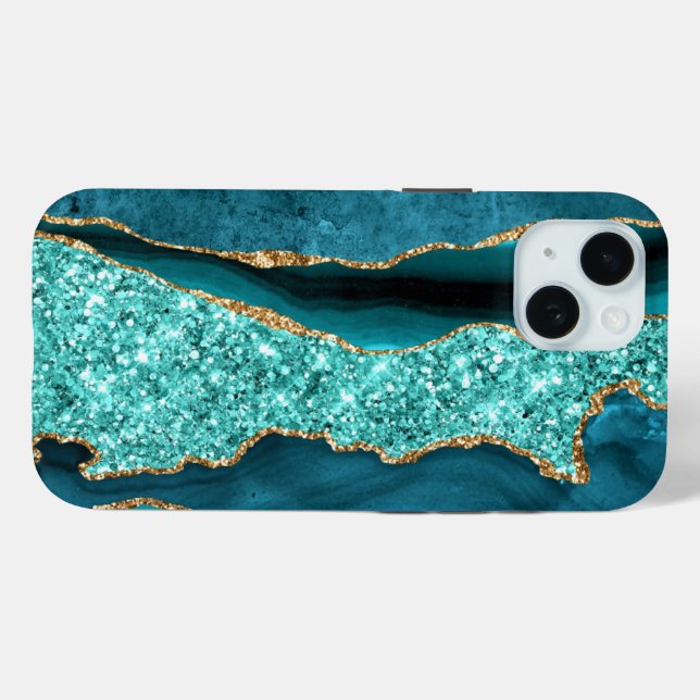 Coques Case-Mate iPhone Parties scintillant turquoise Blue Gold Aqua Turqu (Verso (horizontal))
