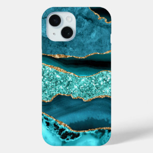 Coque Pour iPhone 15 Parties scintillant turquoise Blue Gold Aqua Turqu