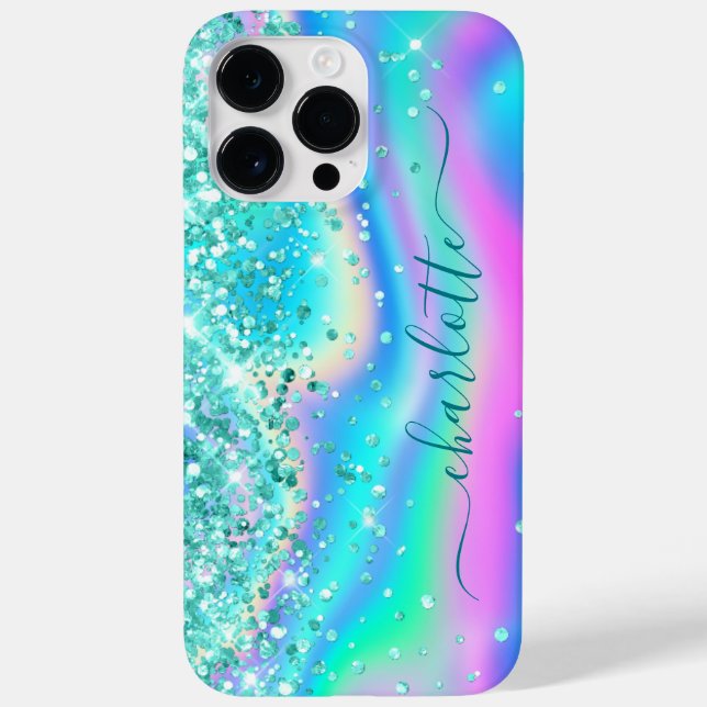 Coques Case-Mate iPhone Parties scintillant turquoise Iridescente Glam Gir (Verso)