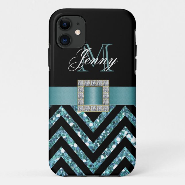 COQUES Case-Mate iPhone PARTIES SCINTILLANT TURQUOISE NOIRE CHEVRON (Dos)