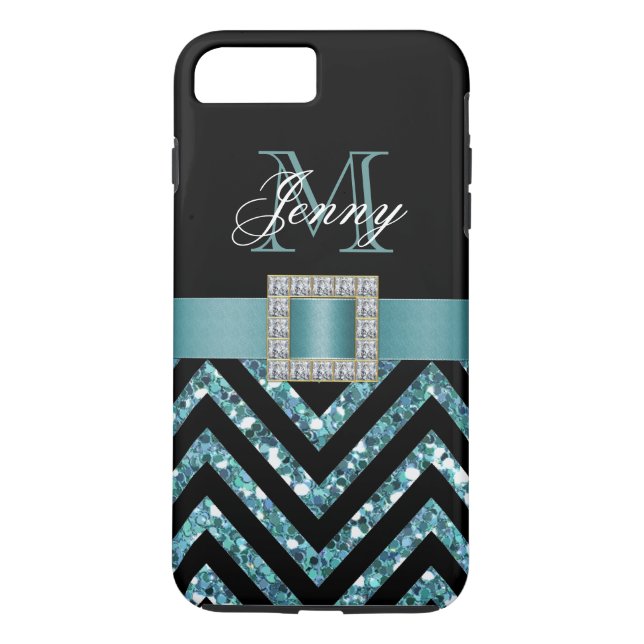 COQUES Case-Mate iPhone PARTIES SCINTILLANT TURQUOISE NOIRE CHEVRON (Dos)