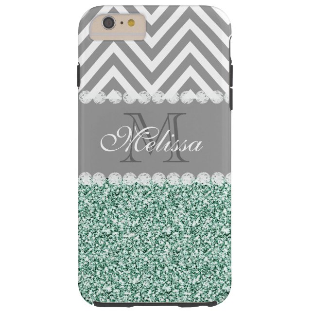 COQUES Case-Mate iPhone PARTIES SCINTILLANT VERTE À LA MINTE, CHEVRON GRIS (Dos)
