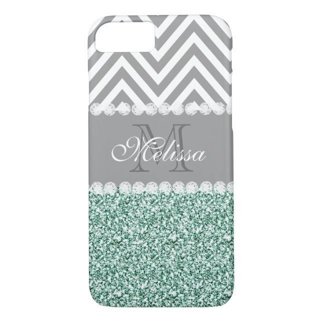 COQUES Case-Mate iPhone PARTIES SCINTILLANT VERTE À LA MINTE, CHEVRON GRIS (Dos)