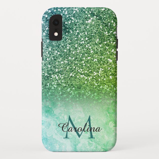 Coques Case-Mate iPhone Parties scintillant verte, Marbre, Personnalisé (Dos)