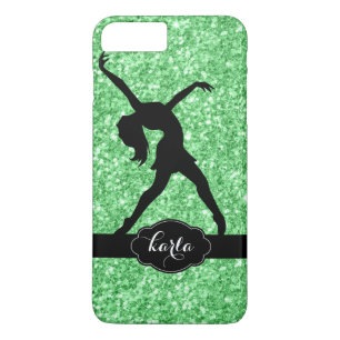 Coque iPhone 7 Plus Parties scintillant verte moderne et danseuse noir