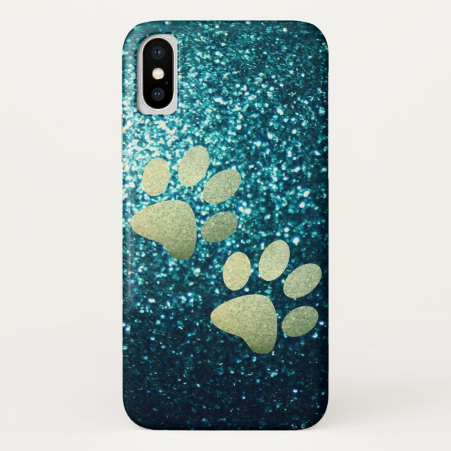 Coques Case-Mate iPhone Parties scintillant verte patte pour animal de com (Dos)
