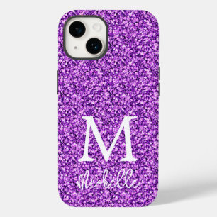 Coque Pour iPhone 14 Parties scintillant violet tendance Monogramme Nom