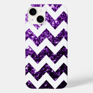 Coque Pour iPhone 14 Parties scintillant violette foncée et Chevron bla
