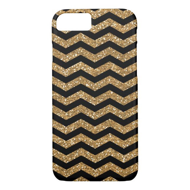 Coques Case-Mate iPhone Parties scintillantes noires Chevron de Faux d'or (Dos)