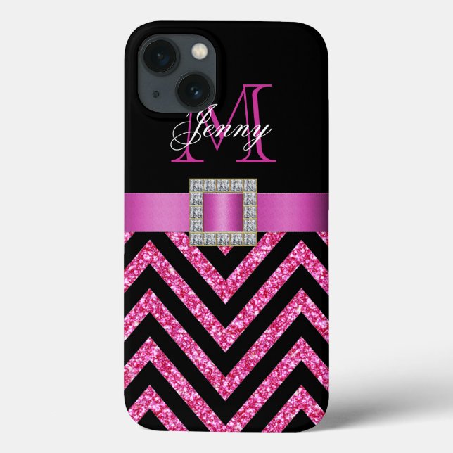 COQUES Case-Mate iPhone PARTIES SCINTILLANTES NOIRES DE CHEVRON DE ROSES (Verso)