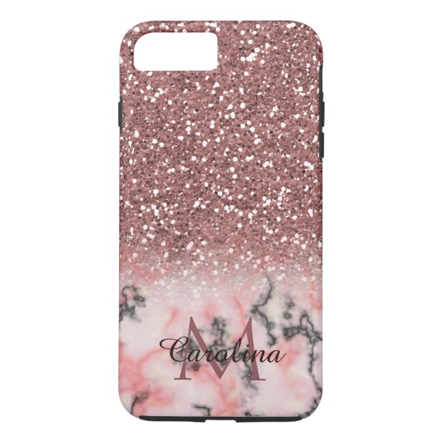 Coques Case-Mate iPhone Parties scintillantes roses de rose d'or, marbre, (Dos)