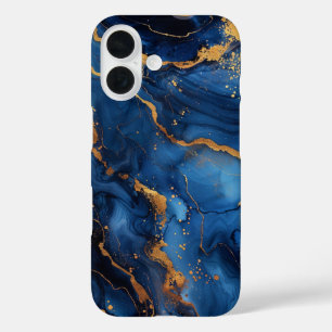 Coque Pour iPhone 16 Parure Saphir – Marbre Luxueux Bleu et Or