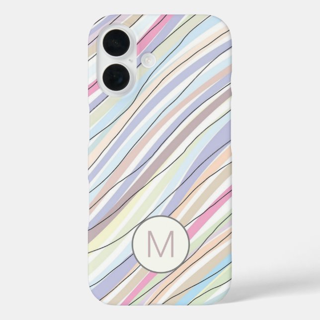 Coques Case-Mate iPhone Pastel Abstrait Wavy Stripes and Lines Monogramme (Verso)