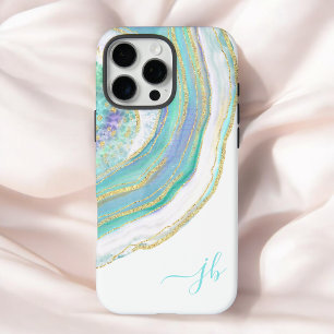 Coques iPhone 16 Pro Max Pastel Aqua et Agate pourpre avec Monogram Coque-M