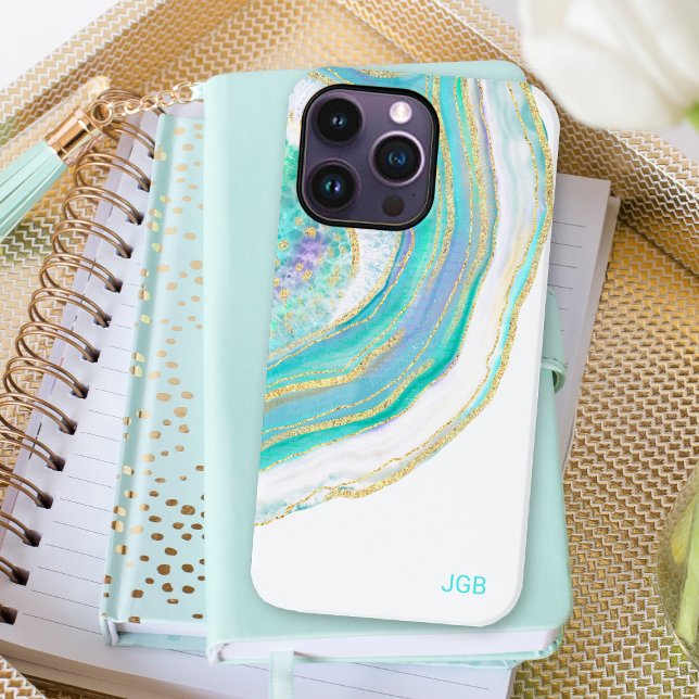 Coques Case-Mate iPhone Pastel Aqua et Agate violet avec Monogramme (Créateur téléchargé)