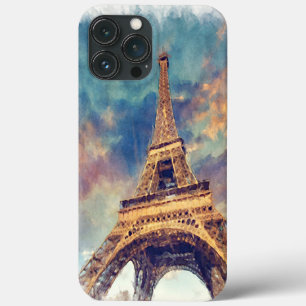 iPhone 13 Pro Max Case Pastel Aquarelle Paris Tour Eiffel