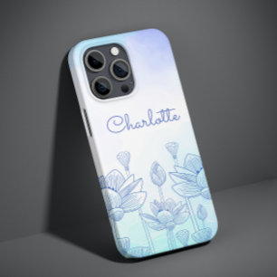 Coque Pour iPhone 14 Pastel Floral Silhouette Overlay Nom personnalisé