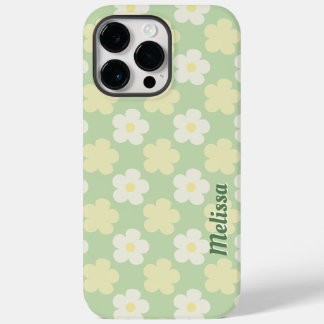 Coque Pour Pour iPhone 14 Pro Max Pastel Green Vintage Floral Personnalisé Nom Couve