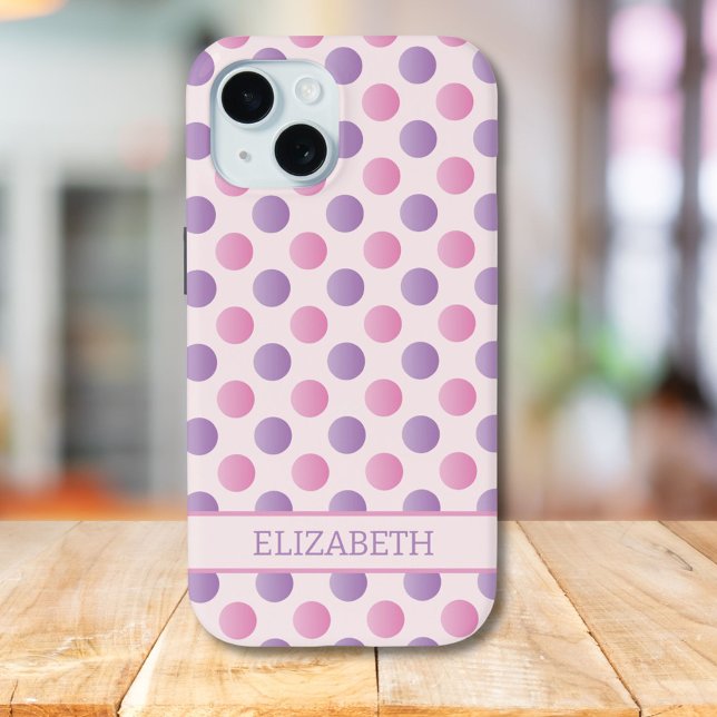 Coques Case-Mate iPhone Pastel Pink Et Purple Pois Nom Personnalisé (Créateur téléchargé)