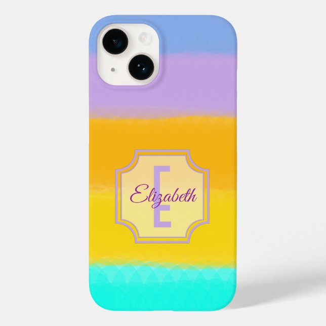 Coques Case-Mate iPhone Pastel Rainbow Stripes Nom personnalisé Monogramme (Verso)