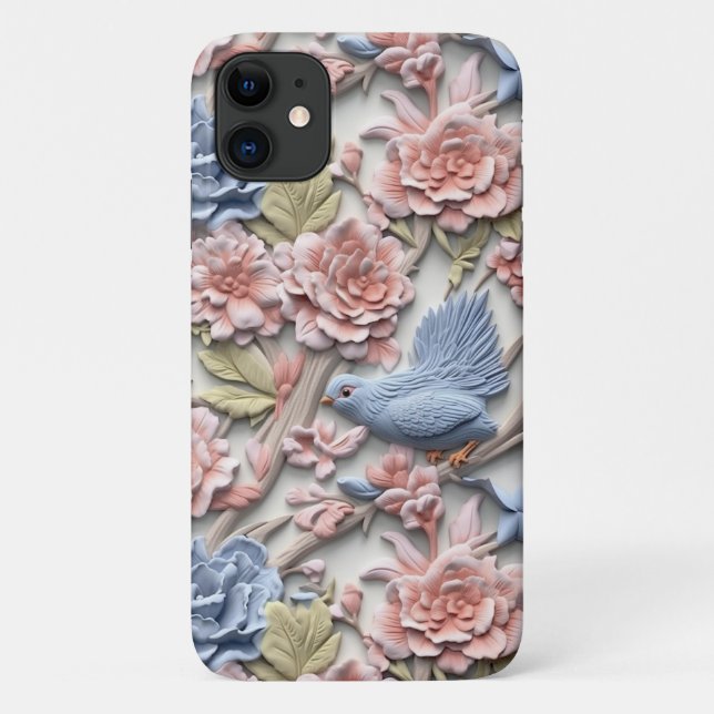 Coques Case-Mate iPhone Pastel Rococo Floral Avec Oiseau (Dos)