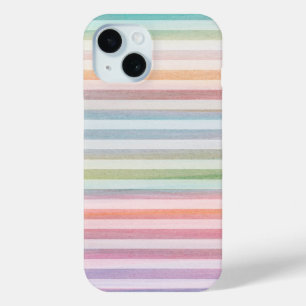 Coque Pour iPhone 15 Pastel Soft Stripes coloré Motif d'aquarelle