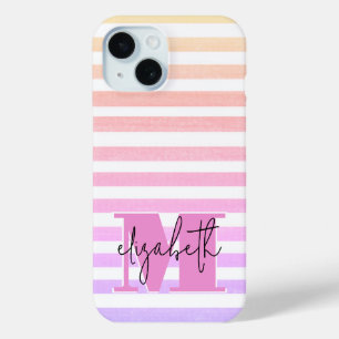 Coque Pour iPhone 15 Pastel Stripes Monogramme