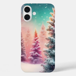 Coques iPhone 16 Plus Pastel Winter Wonderland avec des arbres couverts 
