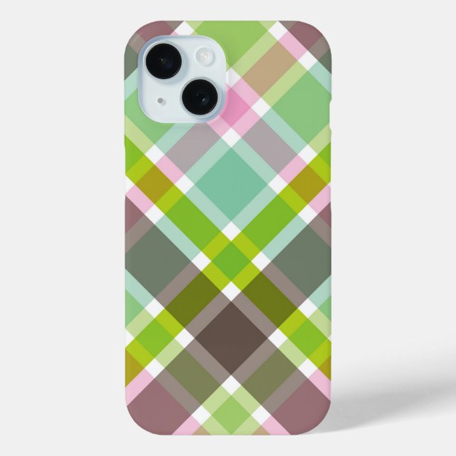 Coques Case-Mate iPhone Pastels Pink Aqua Blue Retro Chèques Plaid Motif (Verso)