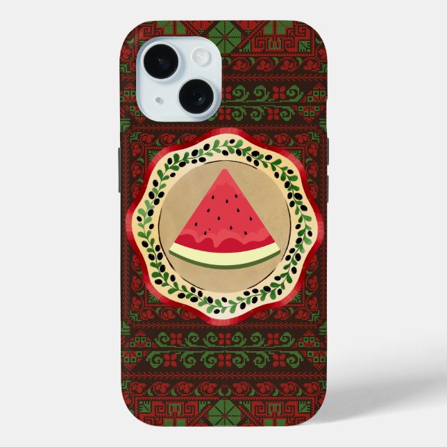 Coques Case-Mate iPhone pastèque sur plaque d'olive avec tatreez palestini (Verso)