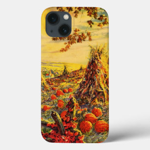 Etui iPhone 13 Patch de Citrouille Halloween vintage avec Haystac