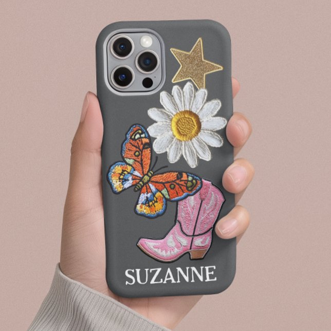 Coques Case-Mate iPhone Patches Faux personnalisées Pink Western Boot (Créateur téléchargé)