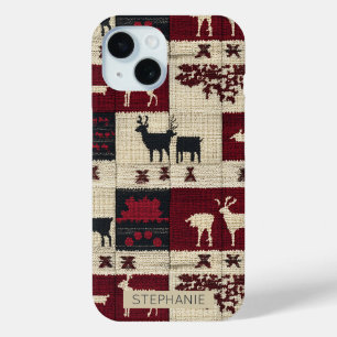 Coque Pour iPhone 15 Patchwork croisé rustique Folk Holiday Motif