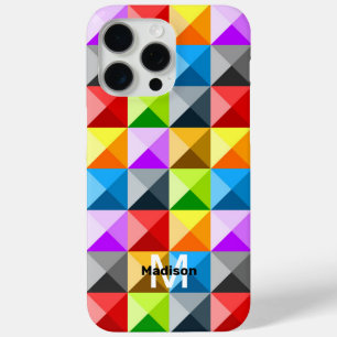 Coque iPhone 15 Pro Max Patchwork Géométrie colorée Rétro motif Monogramme