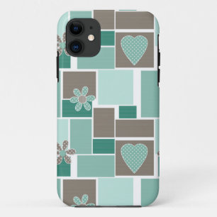 Case-Mate iPhone Case Patchwork marron turquoise de carrés