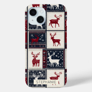 Coque Pour iPhone 15 Patchwork nordique de Noël Rennes
