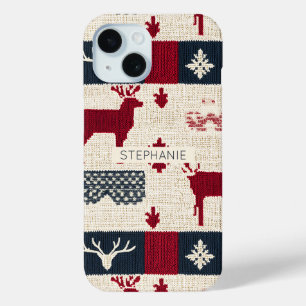 Coque Pour iPhone 15 Patchwork nordique de Noël   Rennes (2)