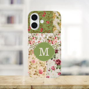 Coque Pour iPhone 16 Patchwork Rose Monogramme Personnalisé