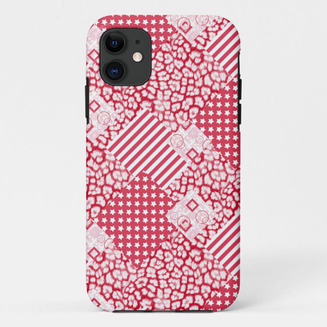 Coques Case-Mate iPhone Patchwork rouge et blanc rustique (Dos)