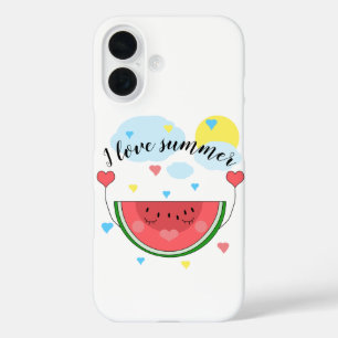Coque Pour iPhone 16 Pâte de pastèque, texte, "J'aime l'été"