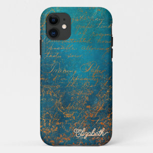 Case-Mate iPhone Case Patinée vintage en cuivre avec calligraphie turquo