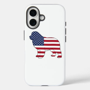 Coque Pour iPhone 16 Patriotique Newfie Dog USA Drapeau design 4 juille