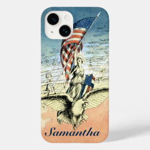 Coques Pour iPhone Patriotique vintage, Dame, Aigle avec drapeau amér