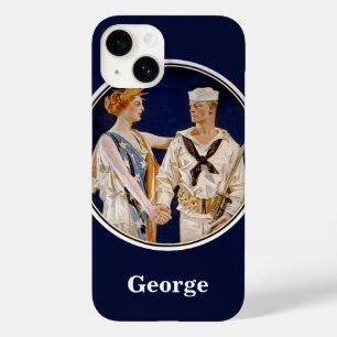 Coque Pour iPhone 14 Patriotisme Vintage, Dame Liberté avec Marin de la