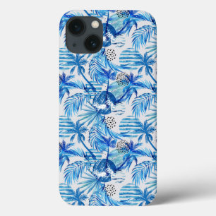 Etui iPhone 13 Pattern de Bright Blue Tropical Watercolor