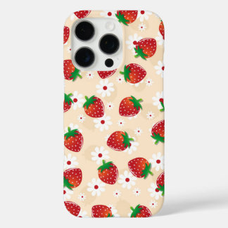 Coques iPhone 16 Pro Pattern featuring strawberries and white flowers