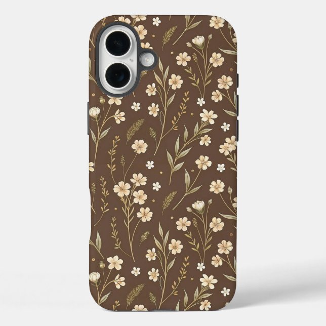 Coques Case-Mate iPhone Pattern Wildflowers Brown Background (Verso)