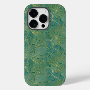 Coque Pour iPhone 14 Pro Paume vert et or feuille motif